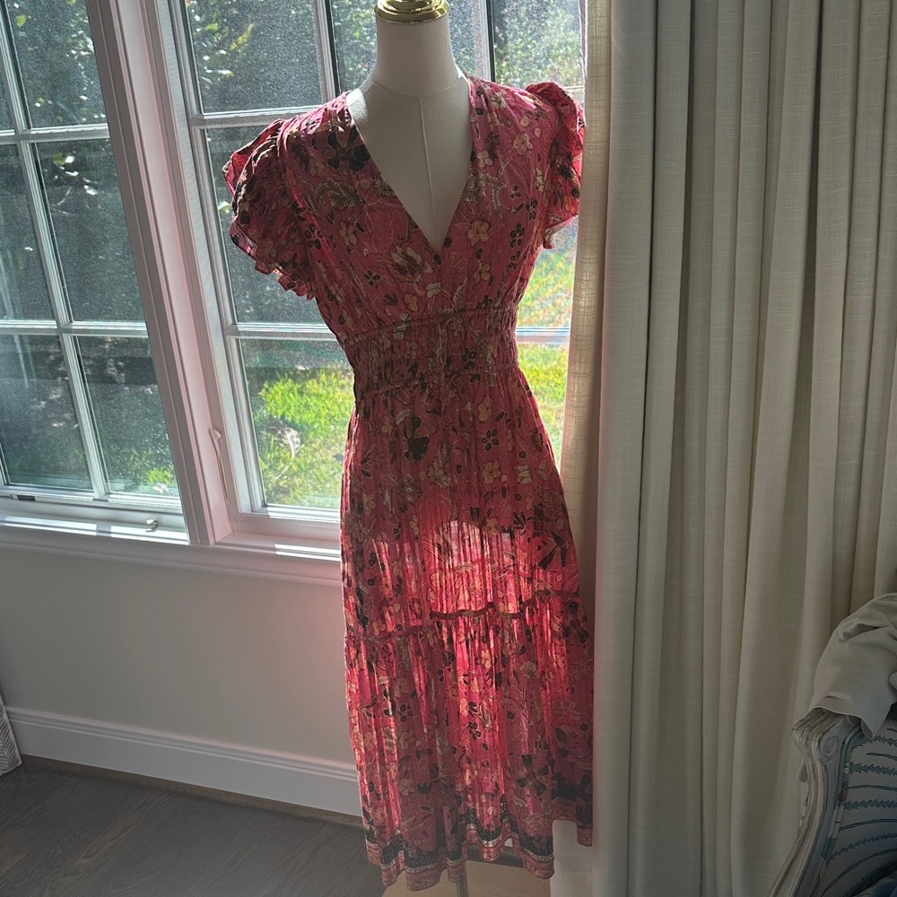Ulla Johnson Pink Floral Midi Dress
